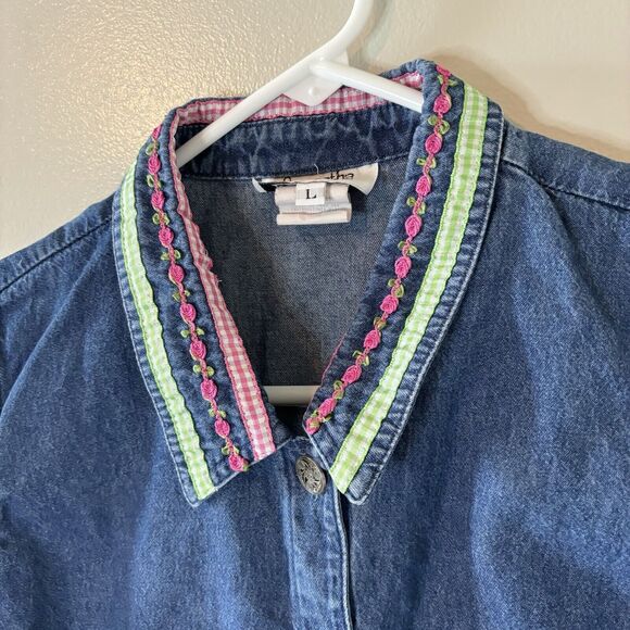 Vintage Samantha Edwards Denim Vest Ribbon Accents Sleeveless Jacket 80’… - Picture 3 of 8